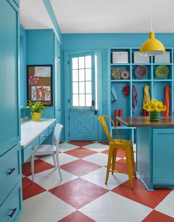 Cozinha toda colorida de azul
